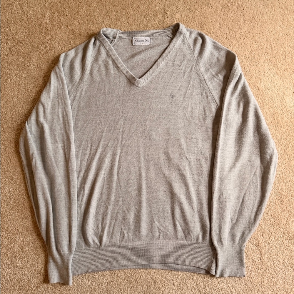 Unisex Vintage Dior light grey V-Neck Sweater